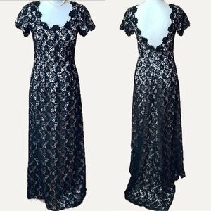 JS BOUTIQUE Black Lace Sequin Rosettes Gown Size 6